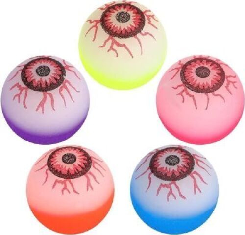 DESCRIPTION: (1) CASE OF APPROX (100) BOUNCING BALLS SHAPED LIKE EYES INFORMATION: EYEBALL PATTERN RETAIL$: $8.00 PER 12 QTY: 1