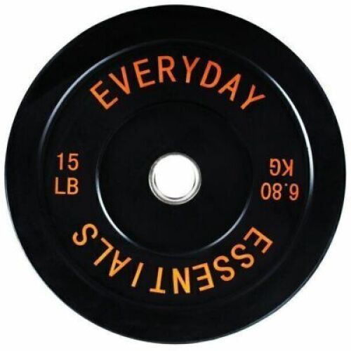 DESCRIPTION: (2) OLYMPIC BUMPER WEIGHT PLATE BRAND/MODEL: EVERYDAY ESSENTIALS INFORMATION: BLACK SIZE: 15 LBS RETAIL$: $19.99 EA QTY: 2