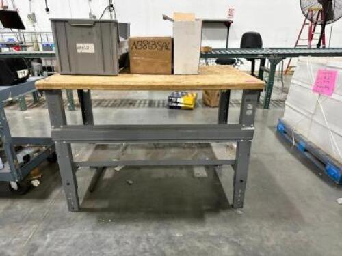 METAL WORK TABLE W/ WOOD TOP