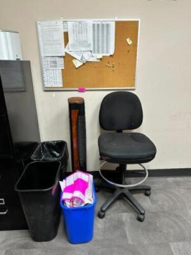 OFFICE CHAIR, WASTE BINS, HEATER AND TAC BOARD