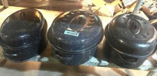 (3) ASSORTED HOUSE HOLD ROASTING POTS W/ LIDS