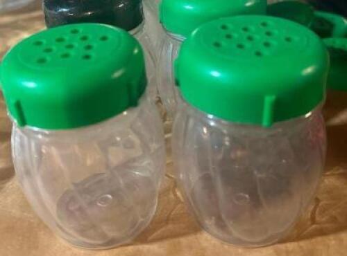 (24) PLASTIC CHEESE AND FLAKE SHAKERS W/ LIDS