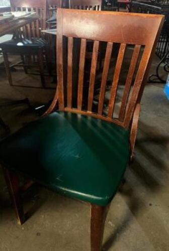 (24) WOODEN BAR BACK CHAIRS W/ GREEN PADDED SEAT CUSHIONS