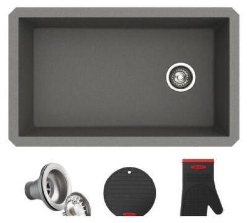 DESCRIPTION: (1) KRAUS FORTEZA UNDERMOUNT SINGLE BOWL SINK BRAND/MODEL: KGU-55GREY INFORMATION: GREY/GRANITE RETAIL$: $289.95 QTY: 1