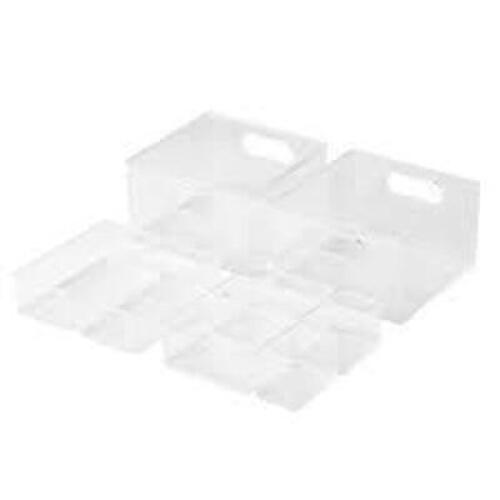 DESCRIPTION: (3) CASES OF (8) MULTIPURPOSE BINS BRAND/MODEL: THE HOME EDIT INFORMATION: CLEAR SIZE: 4 SIZES, 2 OF EACH RETAIL$: $24.98 EA QTY: 3