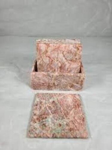 DESCRIPTION: (3) BOXES OF (6) HEAVY DUTY MARBLE COASTER INFORMATION: SQUARE SIZE: PINK MARBLE RETAIL$: $27.52 ES QTY: 3