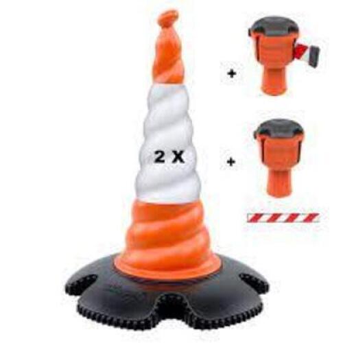 DESCRIPTION: (2) TRAFFIC CONES WITH SPOT FOR ATTACHABLE BELT BARRIER BRAND/MODEL: SKIPPER #03-602-4-01-04 INFORMATION: RED AND ORANGE, REFLECTIVE SIZE