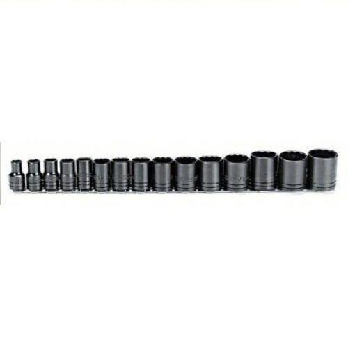 DESCRIPTION: (1) SOCKET SET BRAND/MODEL: PROTO #5C914 SIZE: 1/2 IN DRIVE SIZE, 15 PIECES, 3/8 IN TO 1 1/4 IN SOCKET SIZE RANGE, (8) 12-POINT RETAIL$: