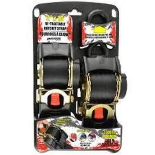 DESCRIPTION: (1) SET OF (2) RETRACTABLE RATCHETING TIE-DOWNS BRAND/MODEL: ERICKSON INFORMATION: BLACK SIZE: 6' RETAIL$: $23.99 EA QTY: 1