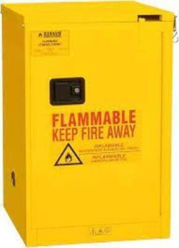 DESCRIPTION: (1) FLAMMABLE STORAGE CABINETBRAND/MODEL: DURHAM #1004S-50INFORMATION: YELLOWSIZE: 4 GALLON CAPACITY,&nbsp;17 1/2 in x 18 1/4 in x 23 1/4 inRETAIL$: $718.00 EAQTY: 1