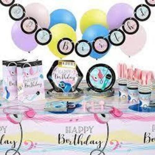 DESCRIPTION: (3) MUSIC THEMED BIRTHDAY PARTY SET BRAND/MODEL: SPARKLE AND BASH SIZE: SERVES 242 RETAIL$: $28.95 EA QTY: 3