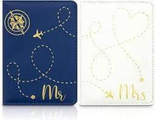 DESCRIPTION: (3) SETS OF "MR AND MRS" PASSPORT HOLDERS BRAND/MODEL: ZODACA INFORMATION: WHITE AND NAVY BLUE SIZE: PASSPORT WALLET RETAIL$: $30.35 EA Q