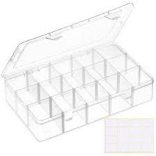 DESCRIPTION: (4) STORAGE CASES BRAND/MODEL: JUVALE INFORMATION: CLEAR SIZE: 15 COMPARTMENTS RETAIL$: $24.99 EA QTY: 4