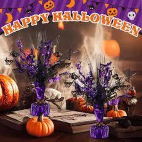 DESCRIPTION: (3) BOXES OF (6) TABLE DECORATIONS BRAND/MODEL: HALLOWEEN, CENTERPIECES INFORMATION: PURPLE AND ORANGE RETAIL$: $ QTY: 3