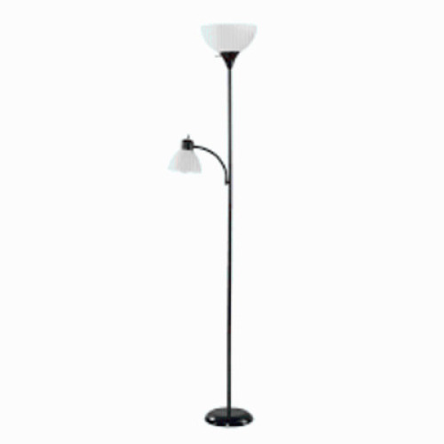 DESCRIPTION: (1) FLOOR LAMP WITH READING LIGHT BRAND/MODEL: MAINSTAYS INFORMATION: BLACK SIZE: 6' RETAIL$: $14.88 EA QTY: 1