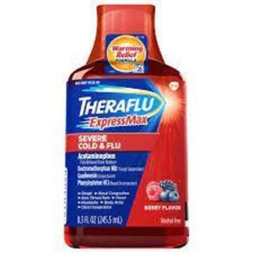 DESCRIPTION: (3) SEVERE COLD AND COUGH BRAND/MODEL: THERAFLU EXPRESS MAX INFORMATION: BERRY FLAVOR SIZE: 8 OZ RETAIL$: $12.00 EA QTY: 3