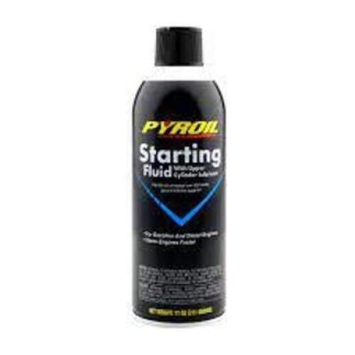 DESCRIPTION: (6) STARTING FLUID BRAND/MODEL: PYROIL SIZE: 11 OZ RETAIL$: $5.00 EA QTY: 6