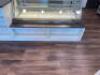 30' SALES DISPLAY COUNTER WITH MAPLE HARDWOOD TOPS AND WHITE ENGINEERED BASES. IN (6) SECTIONS. - 6