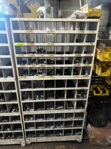 (2) METAL HARDWARE BINS W/ CONTENTS - ASSORTED HYDRAULIC FITTINGS