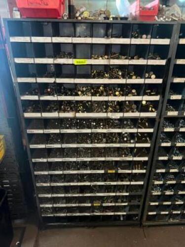 (2) METAL HARDWARE BINS W/ CONTENTS - ASSORTED GRADE 8 BOLTS AND NUTS