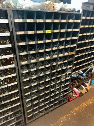 (2) METAL HARDWARE BINS W/ CONTENTS - ASSORTED GRADE 8 BOLTS AND NUTS