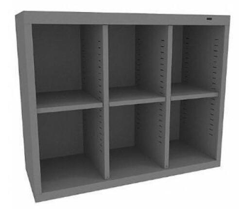 DESCRIPTION: (1) CUBBIE CABINET BRAND/MODEL: TENNSCO/CC-30MG INFORMATION: 6-COMPARTMENTS/LOAD CAPACITY: 75 LBS/MEDIUM GRAY RETAIL$: $444.28 SIZE: 34-1