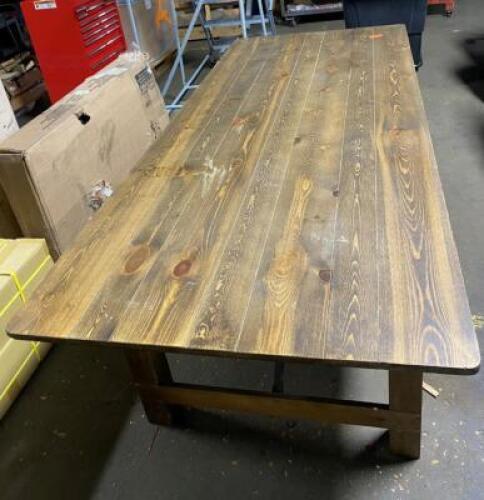 DESCRIPTION: (1) WOODEN TABLE INFORMATION: FOLDABLE/BROWN RETAIL$: $1,225.49 SIZE: 96"L X 40-1/2"W X 30"H QTY: 1