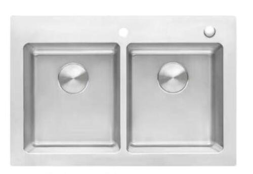 DESCRIPTION: (1) TOPMOUNT KITCHEN SINK BRAND/MODEL: RUVATI/RVM5150 INFORMATION: 16-GAUGE/DOUBLE-BOWL/STAINLESS STEEL RETAIL$: $299.00 SIZE: 33"W X 22"