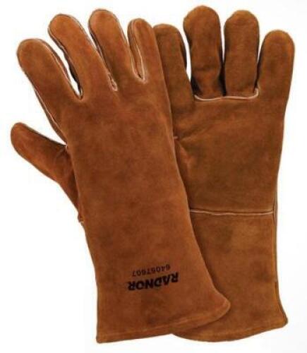 DESCRIPTION: (6) STANDARD WELDERS GLOVES BRAND/MODEL: RADNOR/64057607 INFORMATION: BROWN/COWHIDE RETAIL$: $48.96 PER LOT SIZE: 14"L QTY: 6
