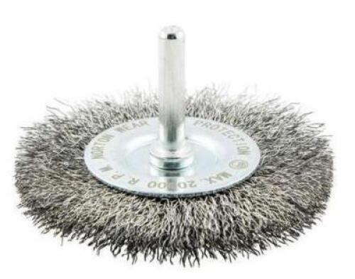 DESCRIPTION: (5) WIRE WHEEL BRUSH BRAND/MODEL: CARBORUNDUM/38799 INFORMATION: CARBON STEEL/MAX RPM: 20,000 RETAIL$: $34.15 PER LOT SIZE: 3" X .008" QT