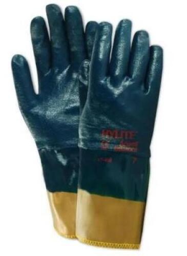 DESCRIPTION: (2) PACK OF (12) NITRILE COATED GLOVES BRAND/MODEL: ANSELL HYLITE/47-409 INFORMATION: GREEN & BROWN/LEATHER RETAIL$: $55.10 PER PK OF 12