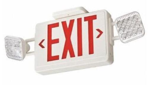 DESCRIPTION: (1) EXIT SIGN BRAND/MODEL: LITHONIA LIGHTING/ECR-LED INFORMATION: EMERGENCY LIGHTS/RED & WHITE RETAIL$: $62.81 SIZE: 2"D X 11H X 20"H QTY