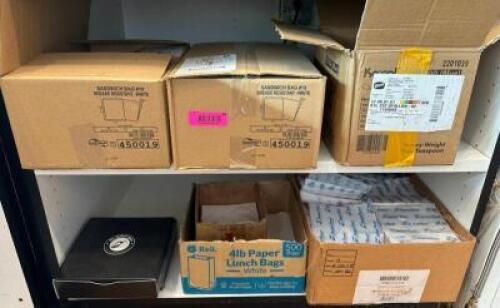 ASSORTED PAPER BAGS, PLASTICWARE ETC.