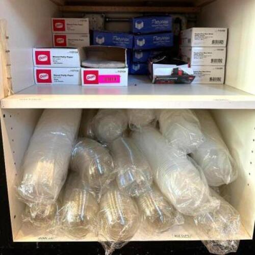 ASSORTED CONTAINERS AND LIDS, WAX PAPER, AND DISPOSABLE GLOVES