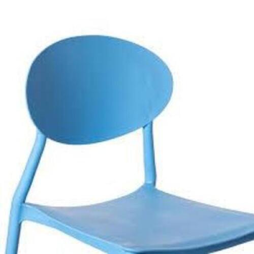 DESCRIPTION: (4) STACKABLE WOODEN CHAIRS WITH BACK INFORMATION: BLUE SIZE: CIRCLE SEAT RETAIL$: $140.00 EA QTY: 4