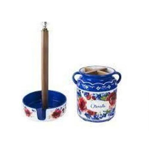DESCRIPTION: (1) CROCK AND PAPER TOWEL HOLDER BRAND/MODEL: THE PIONEER WOMAN INFORMATION: HERITAGE FLORAL RETAIL$: $25.98 EA QTY: 1