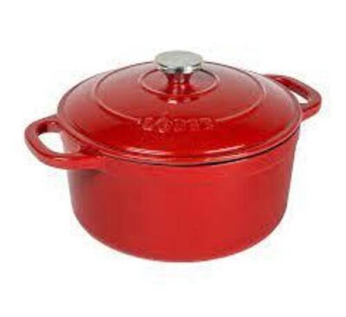 DESCRIPTION: (1) ENAMELED CAST IRON DUTCH OVEN BRAND/MODEL: LODGE INFORMATION: RED SIZE: 5.5 QT RETAIL$: $47.99 EA QTY: 1