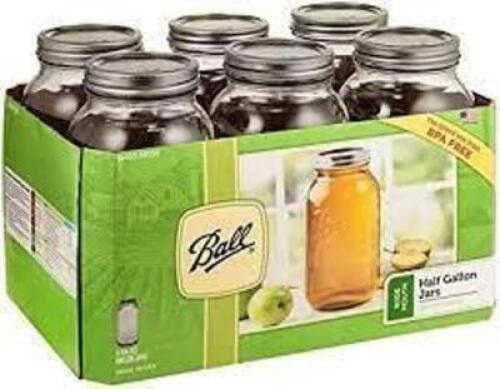 DESCRIPTION: (6) MASON JARS BRAND/MODEL: BALL MASON INFORMATION: WIDE MOUTH SIZE: 64 OZ RETAIL$: $16.49 TOTAL QTY: 6