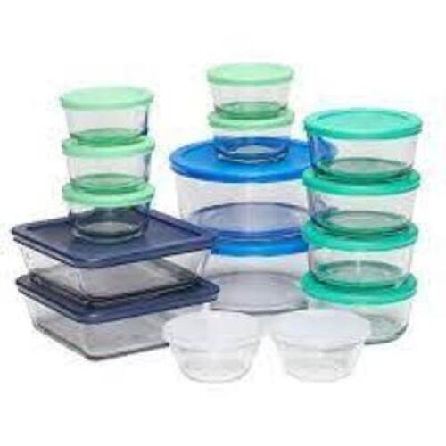 DESCRIPTION: (1) BAKEWARE AND SCULPTED GLASS STORAGE BRAND/MODEL: ANCHOR HOCKING SIZE: 30 PIECES RETAIL$: $24.99 EA QTY: 1