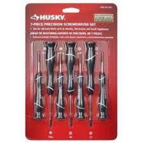 DESCRIPTION: (1) PRECISION SCREWDRIVER SET BRAND/MODEL: HUSKY #1000014267 INFORMATION: BLACK HANDLES SIZE: 7 PIECES RETAIL$: $9.97 TOTAL QTY: 1