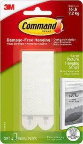 DESCRIPTION: (2) CASES OF (24) PICTURE HANGING STRIPS BRAND/MODEL: COMMAND/17206-ES INFORMATION: 4-PAIR/WHITE SIZE: .6"L X 3.88"W X 6.75"H RETAIL$: $9