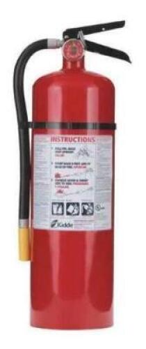 DESCRIPTION: (1) FIRE EXTINGUISHER BRAND/MODEL: KIDDE/PRO10MP INFORMATION: DRY-CHEMICAL/MONOAMMONIUM PHOSPHATE RETAIL$: $95.45 SIZE: 19-1/2"H X 4"DIA