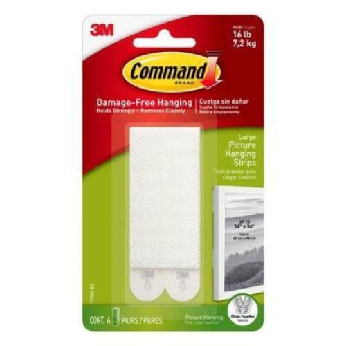 DESCRIPTION: (3) PACKS OF (24) PICTURE HANGING STRIPS BRAND/MODEL: COMMAND/17206-ES INFORMATION: 4-PAIR/WHITE RETAIL$: $92.16 PER PK OF 24 SIZE: .6"L
