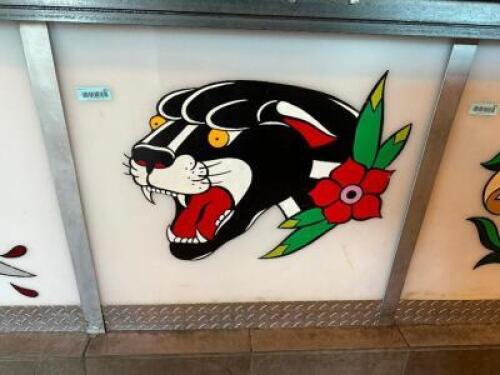 26" X 32" SAILOR JERRY INSPIRED ART WORK ON PLASTIC PANEL. "BLACK CAT"