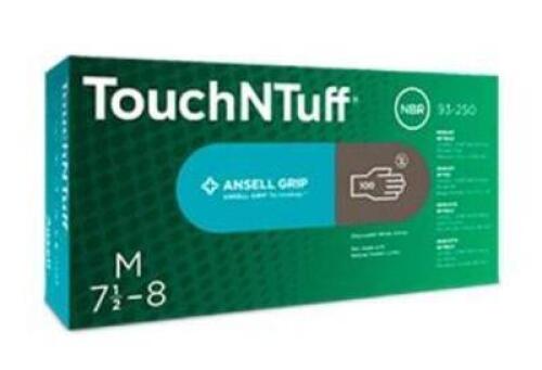 DESCRIPTION: (5) PACKS OF (100) TOUCHNTUFF DISPOSABLE GLOVE BRAND/MODEL: ANSELL/92-675 INFORMATION: NITRILE/PURPLE/STOCK IMAGE NOT CORRECT SIZE, MUST