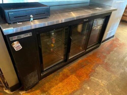 TRUE THREE DOOR GLASS DOOR BACK BAR COOLER.