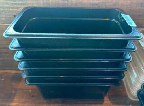 (6) 1/3 SIZE BLACK PLASTIC INSERTS . NO LIDS