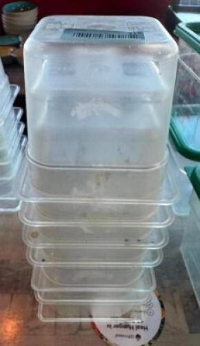 (6) 1/6TH SIZE PLASTIC INSERTS. NO LIDS.