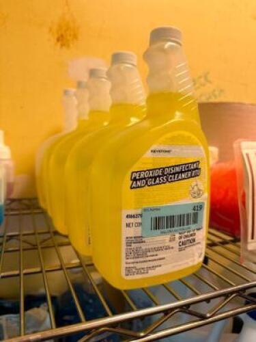 (4) BOTTLES OF PEROXIDE DISINFECTANT AND GLASS CLEANER