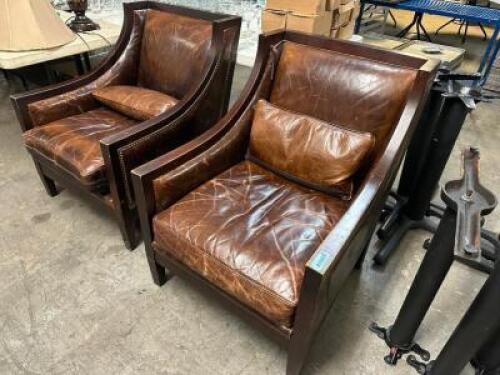 (2) LEATHER SIDE CHAIRS W/ WOODEN FRAMES